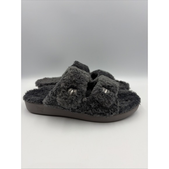 Alegria Chillery Slippers Womens EU 39 US 8.5 Dark Gray Faux Fur 2 Strap Comfy - Picture 7 of 12